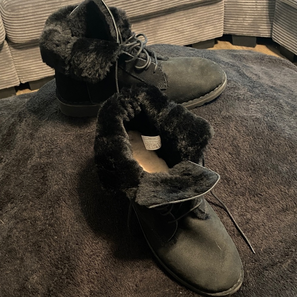 UGG Black Fur-Trimmed Winter Boots